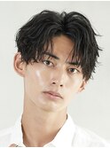 渋谷ルーズパーマメンズマッシュウルフセンターパートカット