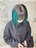 ターコイズブルー　ウルフボブ　ブルーカラー　グリーンカラー
