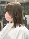 大人かわいい美髪こなれミディボブルフくびれヘアベージュカラー