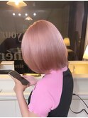 丸みボブ×ピンクベージュ