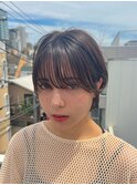 斜めバンググレージュカラーシルキーべジュマッシュパーマ