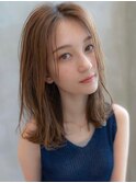 20代30代大人かわいいベージュカラー前髪レイヤーカットくびれ