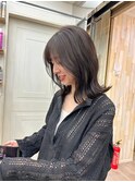 丸型卵形四角逆三角切りっぱなしボブエアリーロング美髪ブラウン