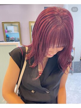 アグ ヘアー ショコラ梅田2号店(Agu hair chocolat) ブリーチ無しダブルカラーでワインレッド