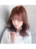 ★ワトワピンクブラウンエアリーロングフェイスレイヤーうる艶髪