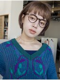ベージュカラーワイドバングミニボブマロンベージュ