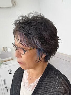 スイ(suiw) ショートパーマ☆インナー青ラベンダー【suiw】昭和町/天王寺