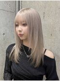 ミディアムレイヤーストレートロングウルフミルクティーベージュ