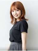 小顔外ハネミディアムオレンジ20代30代40代くびれミディ韓国ヘア