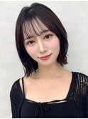 インナーカラー顔周りレイヤーボブココアブラウン大人ボブ