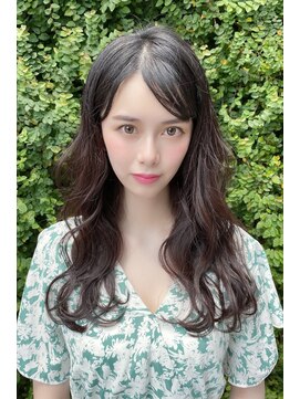 クーエフー(coo et fuu) ココアブラウンにフリンジウェーブの大人かわいいセミロング藤沢