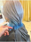 ホワイトシルバー×ポイントブルー/裾カラー/10代20代
