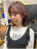 ミディアム　顔周り　レイヤー　ピンクブラウン　原宿　表参道