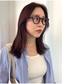 アップバング ピンクブラウン ストレート くびれヘア 韓国風