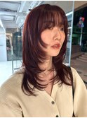 【大久保】ブリーチなしレッドカラーたっぷりレイヤーカット