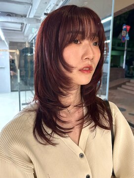 ノラ ヘアーサロン(NORA HAIR SALON) 【大久保】ブリーチなしレッドカラーたっぷりレイヤーカット