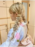 浴衣着付け　ヘアセット　ゆるふわツイン編み下ろし