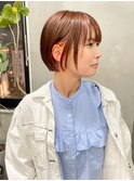 オレンジカラー　暖色　ボブ　ミニボブ　イヤリングカラー