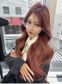 くびれヘア　韓国ヘア　ブリーチ無しダブルカラー　赤髪
