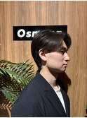 フェザーパーマグレーブルーカラー刈り上げショートバング