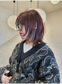 ボルドーカラー×ウルフカット