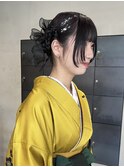 ブリーチなしくすみベージュ冬カラーお呼ばれヘアアレンジ/今枝