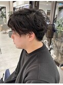 メンズ/スパイラルパーマ/ナチュラルバーバーカット短めビジネス