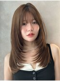 美髪レイヤーカット/顔まわりレイヤー/くびれミディアムレイヤー