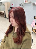 ワインレッドボルドーカラー赤髪ブリーチなしダブルカラー