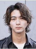 仙台スパイラルパーマメンズボブミディアムセンターパートウルフ