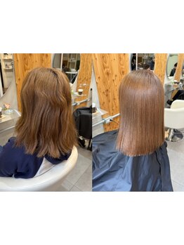 ダメージを極限まで抑え、やわらかい質感が叶う酸性ストレートは自然な地毛風の仕上がりに♪