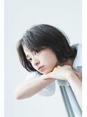 暗髪大人ボブ×透明感カラーオリーブベージュ