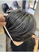 地毛ハイライト×ショートボブ