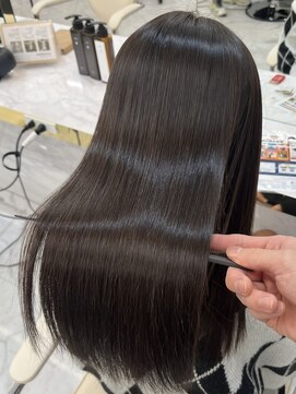 シェノン サントル(CHAINON CENTRE) 黒髪/グレーベージュ/レイヤーロング/前髪パーマ