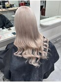 11384ミルクティーベージュ韓国風巻きホワイトブロンドロング
