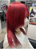 落ちるカラー レッド ボルドー ケアブリーチ ウルフカット