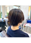 ココアブラウン×ハイライト大人可愛いミニボブ20代30代40代