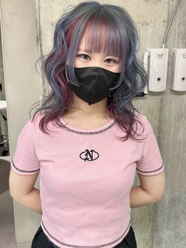 ソル ジングウマエ(SOL JINGUMAE) mayu//ピンク×水色インナーカラーフェイスフレーミングデザイン