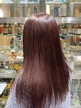 オーガニック リブ 川越(organic+live) 透明感赤髪ストレートヘアロング◎ブリーチなし暖色レッド