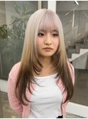 顔まわりカットフェイスレイヤーブロンドローライトエンドカラー
