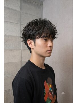 ワンワンオー バーバーショップ コンチネンタル(@110 BARBER SHOP continental) フェザーパーマセンターパートシャギーマッシュ