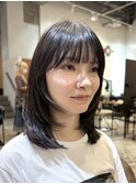 ミディアムレイヤー顔まわりレイヤーカットフェイスレイヤー