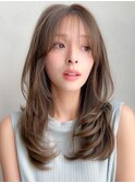 小顔ワンカールレイヤーカットくびれヘアアプリコットオレンジ