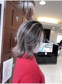 バレイヤージュホワイトグレージュウルフヘアボブ池袋2258
