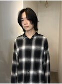 =メンズボブ/ダークアッシュ/ニュアンスパーマ／メンズウルフ
