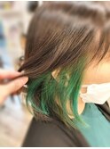エメラルドグリーンインナーカラー♪