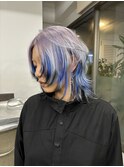 ラベンダー×ブルー×ブラックのウルフデザイン