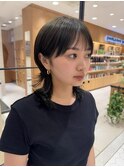 ショートウルフショートカットオリーブカラーシースルーバング
