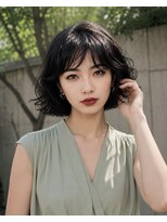 ノラ シブヤ(NORA)&nbsp;小顔ミディアムパーマミディアムデジタルパーマボブパーマ前髪