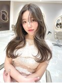 韓国ヘアハッシュカットレイヤーカットグレージュブリーチ無し